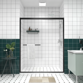 AISU 56-60"x74" Aluminum Frame Double Sliding Shower Door, Premium 1/4" (6mm) Clear Tempered Glass, Matte Black Finished